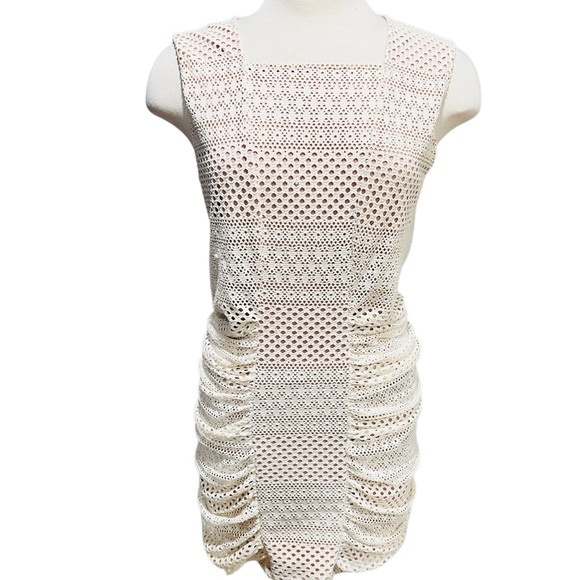 BCBGMAXAZRIA Renee Ivory Sleeveless Ruched-Side mini bodycon Dress Size Large - Picture 4 of 12